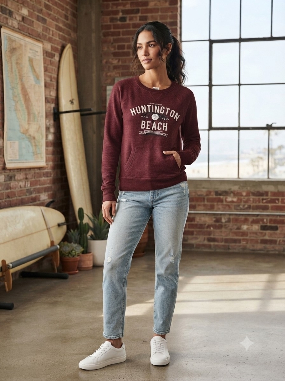 Huntington Beach Graphic Pullover - Burgundy
